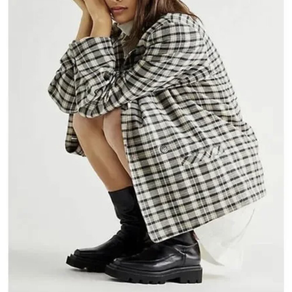 Free People We The Free Luminary Blazer Jacket Plaid Cotton Double Breasted XS - Picture 2 of 14